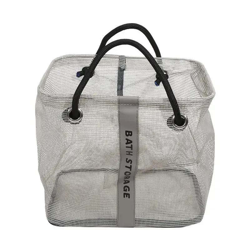 sac de toilette en maille avec poignée, grande capacité, séchage rapide, organisateur, panier de rangement portable pour salle de bain, douche, voyage