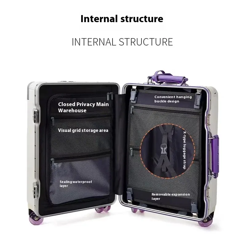 bagage à ouverture frontale, valise à cadre en aluminium pour pc de haute qualité, bagage de voyage à poignée large avec port de chargeur usb pour ordinateur portable