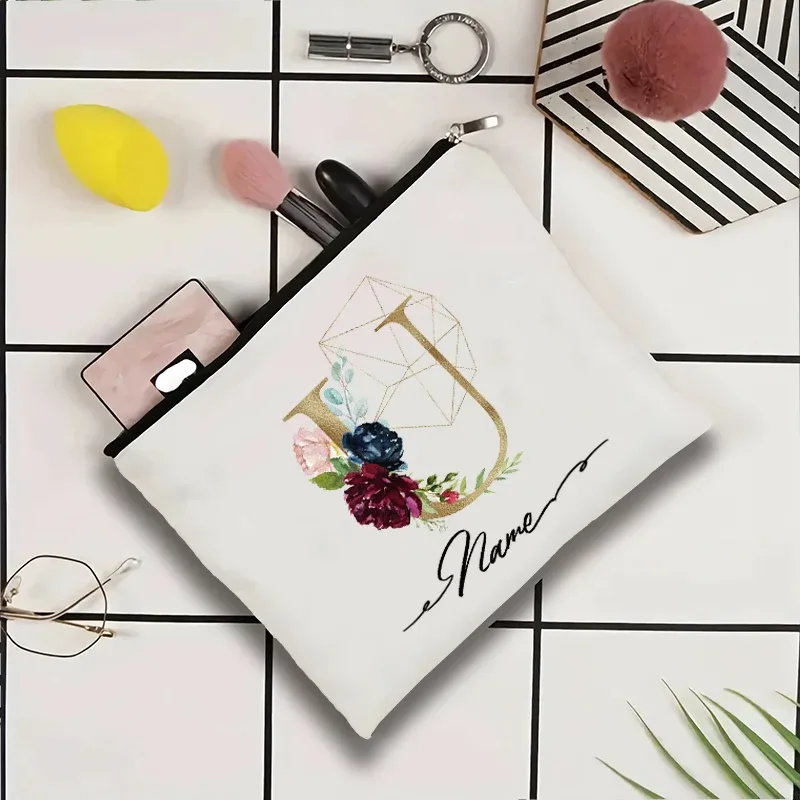 trousse de toilette personnalisée pour femmes avec motif géométrique à motifs de roses, idéale pour les fêtes en plein air ou comme cadeau pour un professeur. sac de rangement pour maquillage.