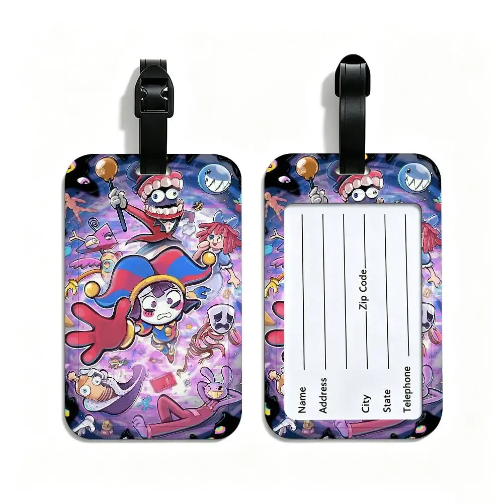 étiquette de bagage en pvc, motif de dessin animé "le cirque numérique incroyable", accessoire de voyage, design anti-perte, pochette détachable pour carte d'information.