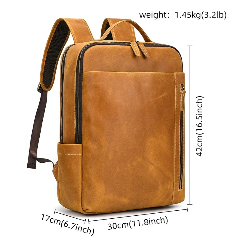 crazy horse – sac à dos en cuir de vache pour hommes, sac pour ordinateur portable, double épaule, sac de voyage de grande capacité, sac à dos quotidien