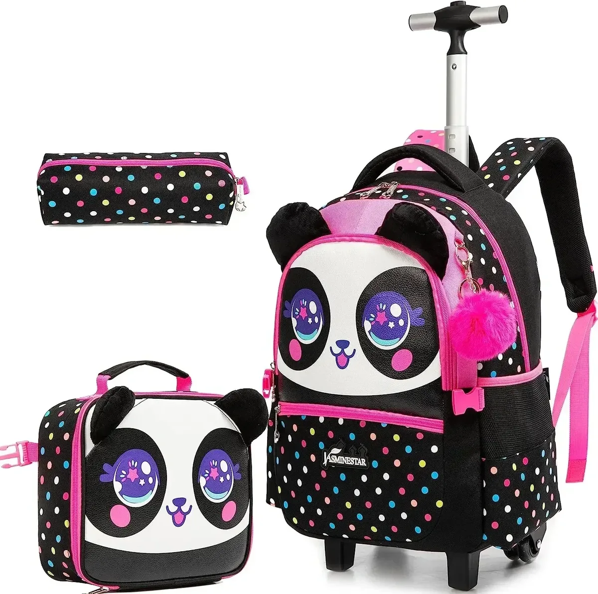 sac à dos à roulettes pour filles, sac à dos pour enfants à roulettes, ensemble de sacs à roulettes pour l'école avec boîte à lunch isotherme, sac de voyage pour enfants