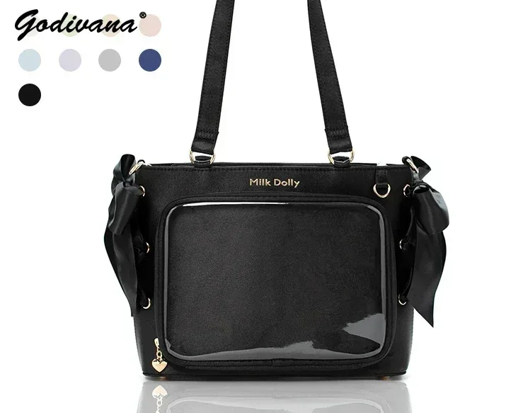 sac à main lolita de grande capacité pour filles, sac à bandoulière carré, solide, ruban de satin, original, style japonais, initié itabag