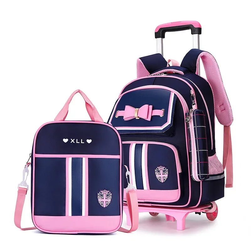 ensemble de sacs d'école pour enfants avec roues, sac à dos pour étudiants, sac de chariot d'école, sac à dos à roulettes pour filles