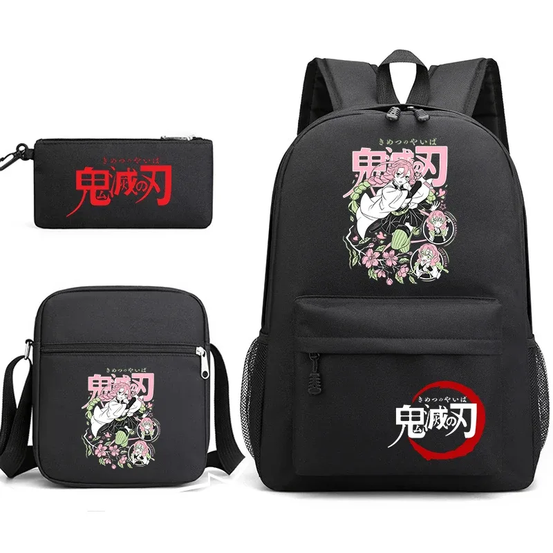 ensemble de sacs à dos d'école imprimés demon slayer, 3 pièces, avec sac à bandoulière, trousse à crayons pour garçons et filles