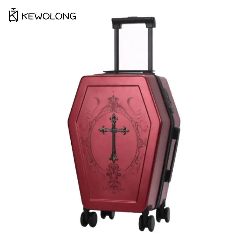 valise gothique en forme de cercueil, design unique, sac de voyage pour halloween, coffre rétro noir, valise sur le thème du vampire, bagage esthétique foncé