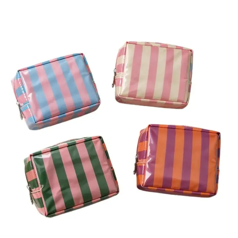 mini trousse de toilette rayée en pvc, trousse de maquillage, trousse de toilette imperméable, étui pour pinceaux de maquillage