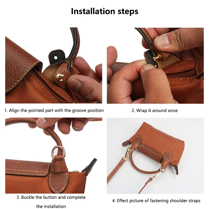 1 ensemble de sangles de sac pour longchamp mini, ensemble de sangles d'épaule en cuir véritable sans poinçon, accessoires de sac à bandoulière de transformation
