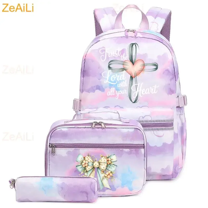 lot de 3 sacs à dos mignons pour étudiants et adolescents, motif patte de chien et chat, couleur violette, avec sac à déjeuner, sac de voyage coloré, sacs d'école pour garçons et filles, ensembles de mochilas