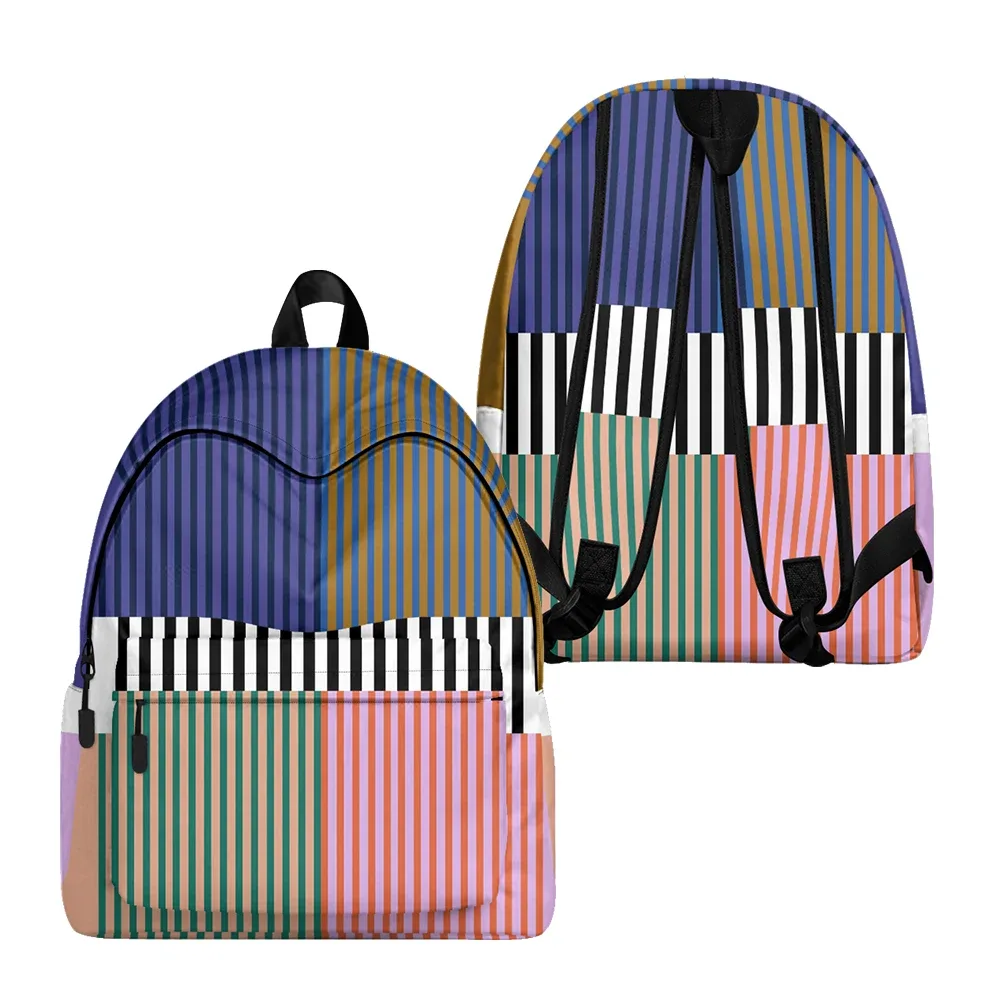 sac à dos imprimé ondulé à rayures verticales, sacs à crayons, sangles réglables, sac d'école léger et durable, sac de jour de voyage pour adolescents, ensembles
