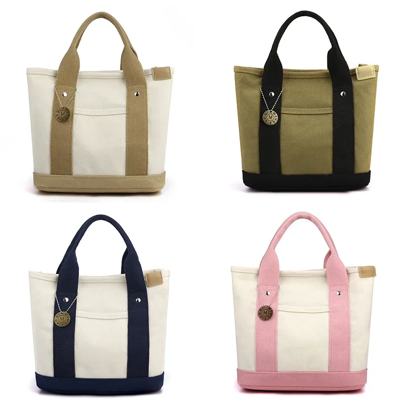 sac fourre-tout en toile portable de grande capacité, sac seau à bento pour déjeuner de loisirs, sac à main multi-divisé