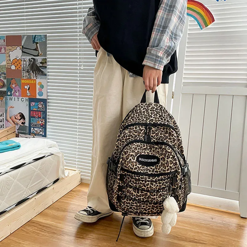 mode fille collège sac d'école décontracté simple femmes sac à dos léopard livre packbags pour adolescent voyage sacs à bandoulière pochette d'ordinateur