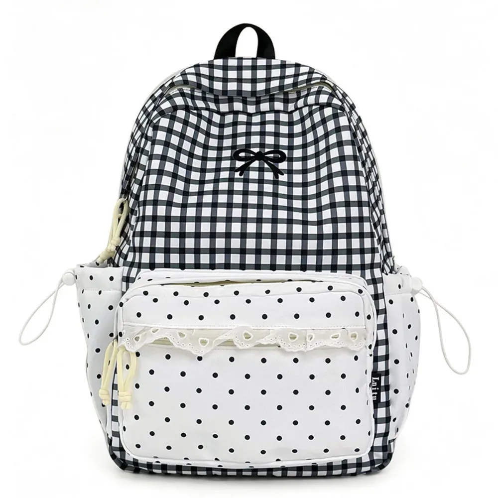 sac à dos tendance à pois, motif écossais et nœud, léger, idéal pour étudiants, cadeau