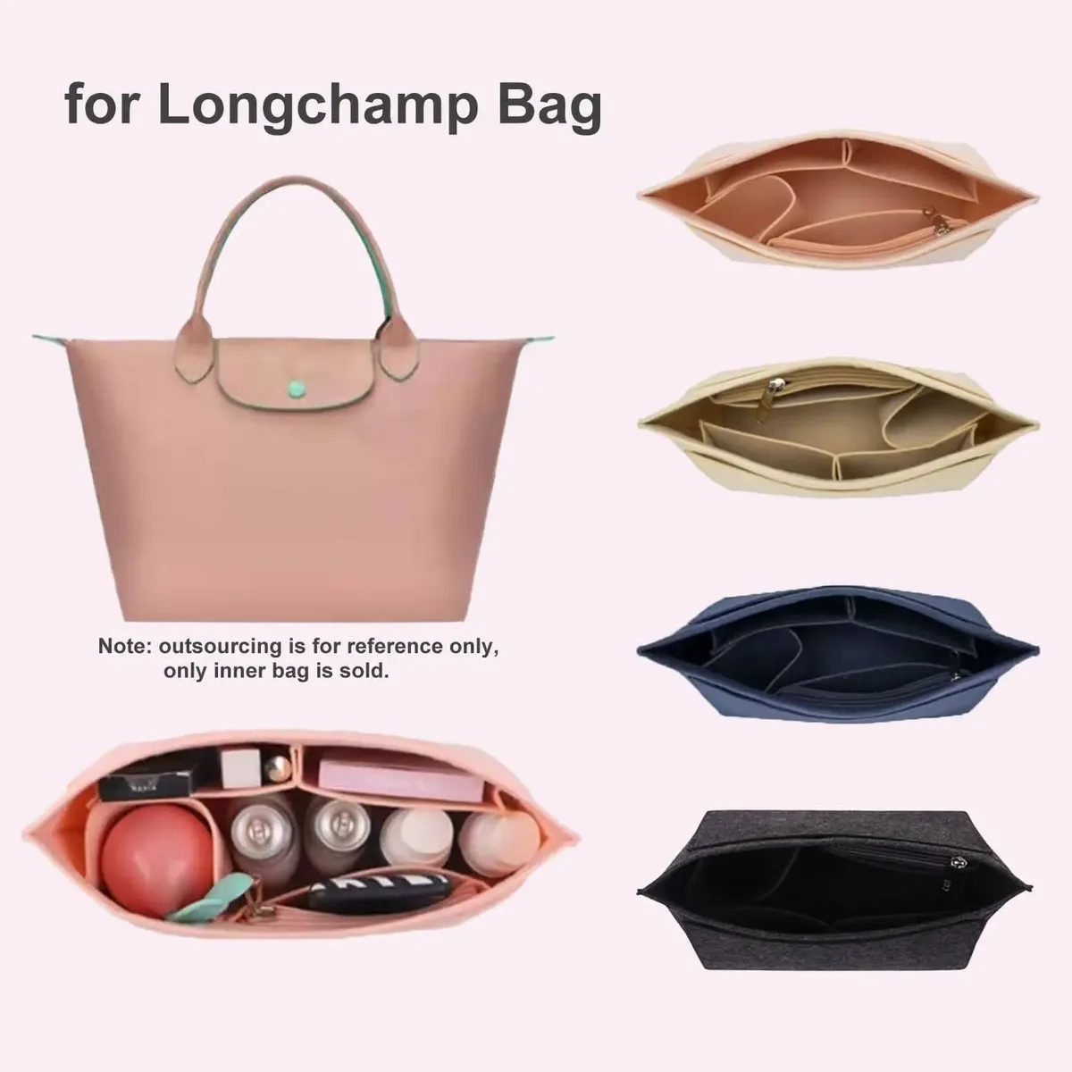 sac à insérer en feutre adapté au sac à main longchamp, sac de doublure en tissu feutré, sac de maquillage, support de voyage, organisateur de sac à main portable