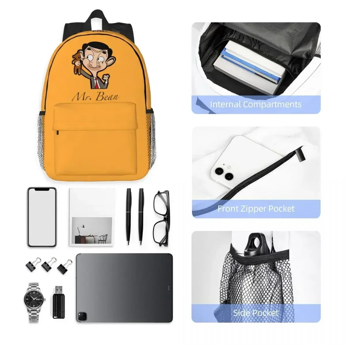 sac à dos de dessin animé mr. bean pour étudiants, garçons et filles, sac d'école pour enfants, sacs à bandoulière pour ordinateur pour hommes et femmes
