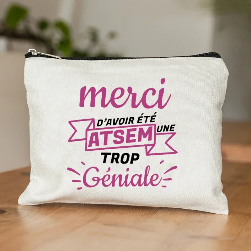 trousse de toilette au design d'appréciation atsem pour l'école française – pochette zippée en polyester durable avec trousse de maquillage inspirée de l'école française