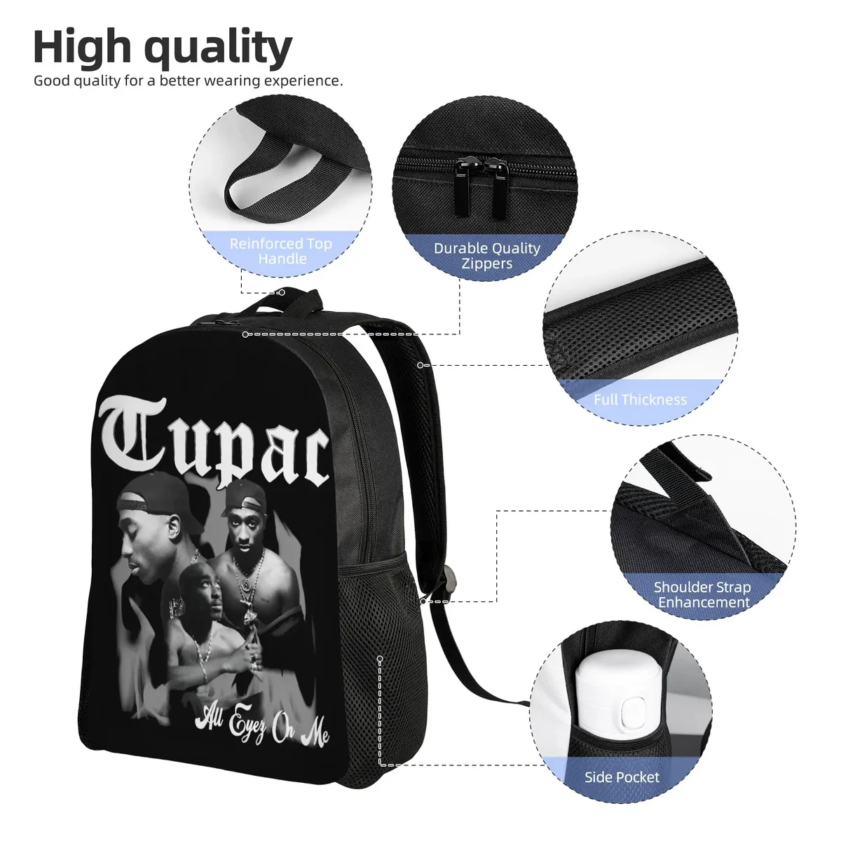 sac à dos populaire du rappeur 2pac pour hommes et femmes, sac à dos cool pour le lycée, la randonnée, les voyages, sac à dos en toile tupac pour l'université, cadeau