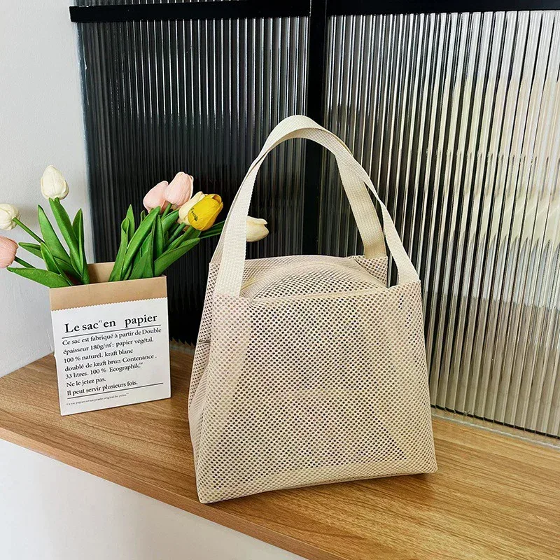 sac de toilette de voyage, sac à maquillage, sac en maille de grande capacité avec poignée, sac de plage portable, pochette à fermeture éclair pour cosmétiques