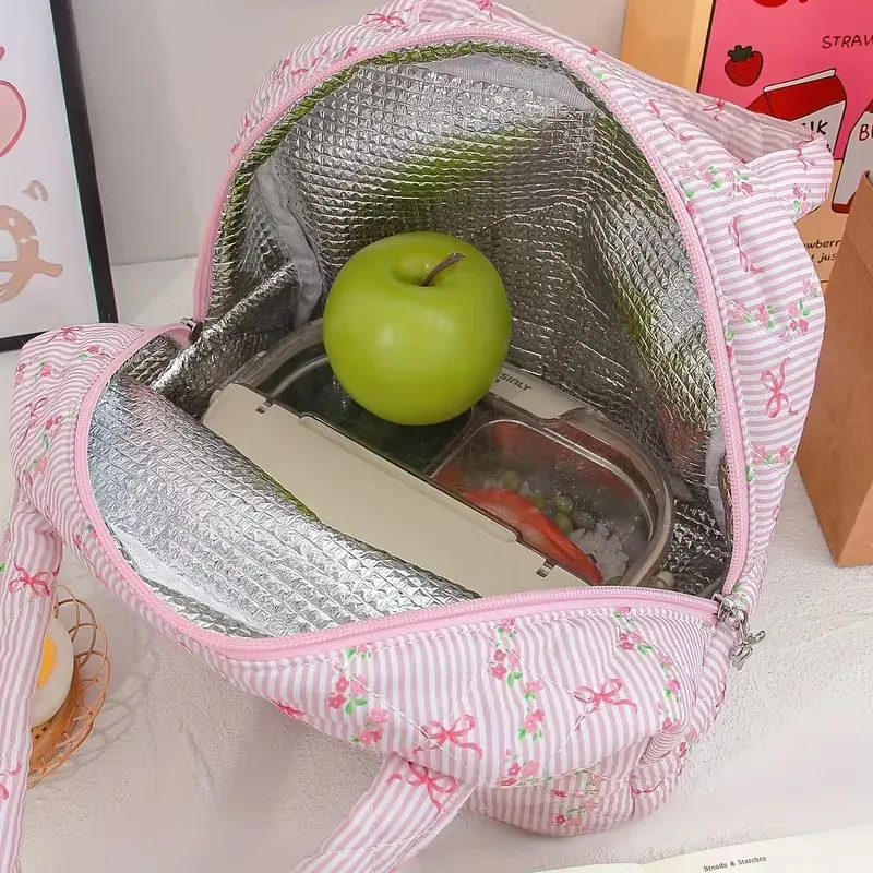 grande capacité - sac fourre-tout imprimé de jolies fleurs, fraises et cerises, pour garder les repas au chaud et au froid (non en contact avec les aliments)
