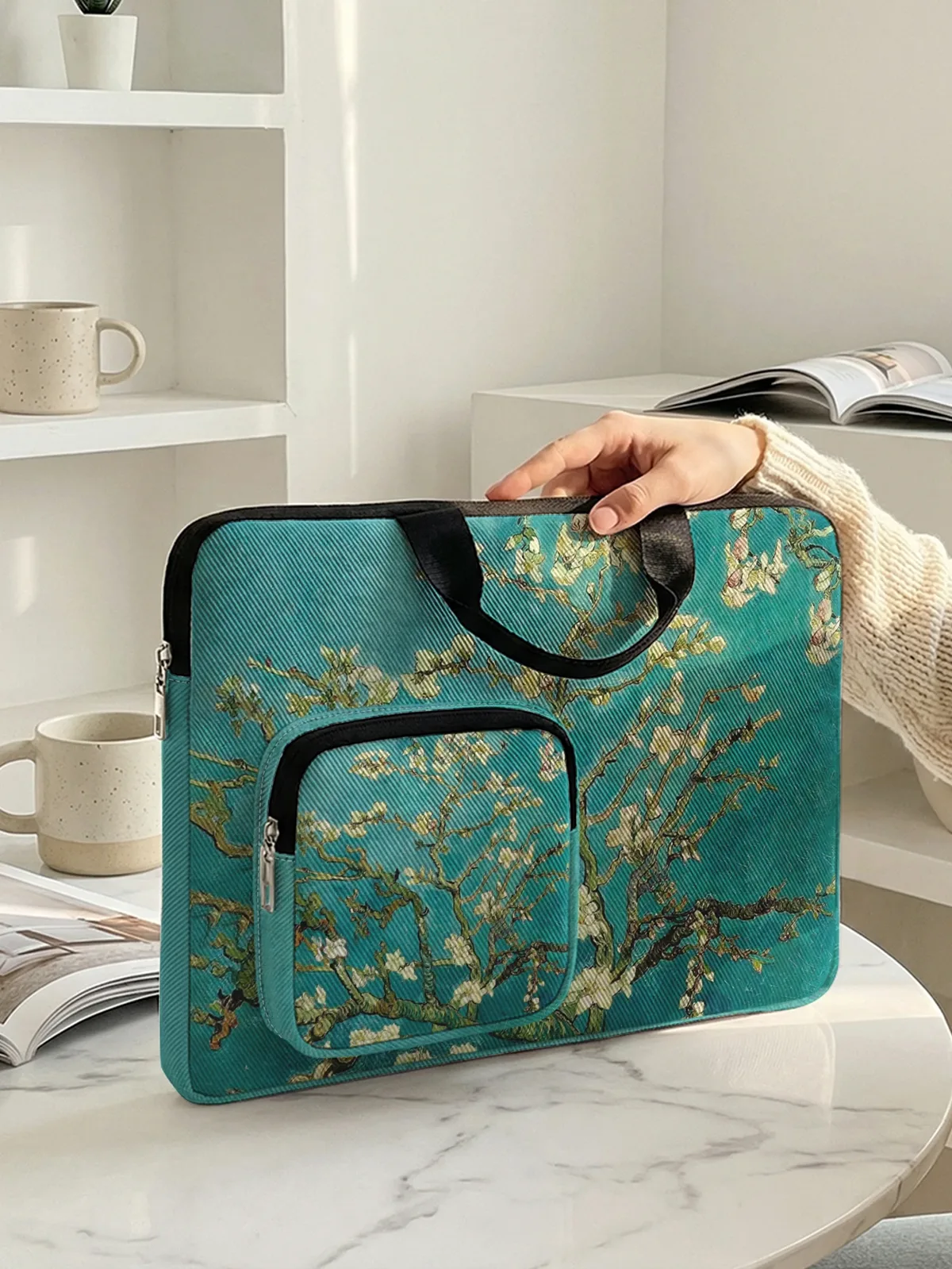 sac à main pour ordinateur portable avec peinture de fleurs d'amande de van gogh, avec poche supplémentaire, étui antichoc pour ordinateur portable de 13 à 15,6 pouces