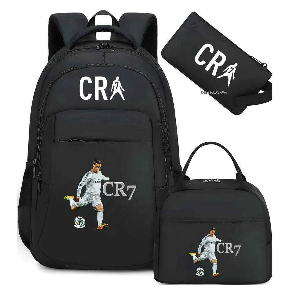 3 pièces/ensemble cr7 adolescent étudiant garçons fille enfants école livre sacs femmes hommes sac à dos adolescents cartable étudiants ordinateur portable voyage sacs à dos