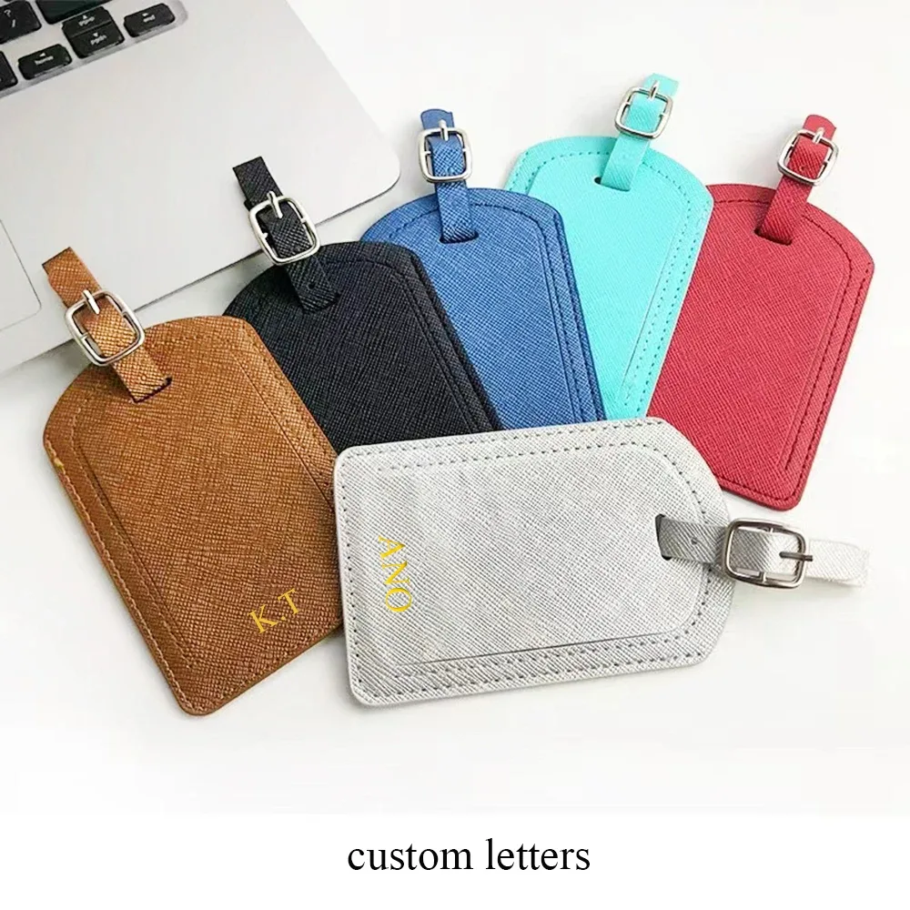 lettres personnalisées saffiao étiquette de bagage en cuir pu vente en gros personnaliser initial accessoires de voyage femmes hommes valise étiquette de carte de nom