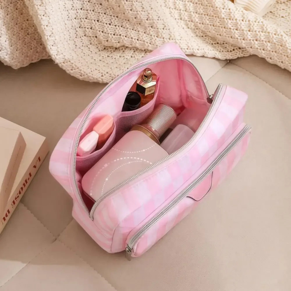 grande trousse de maquillage portable en tissu oxford, style minimaliste, sac de rangement cosmétique, design de voyage, sacs de toilette portables