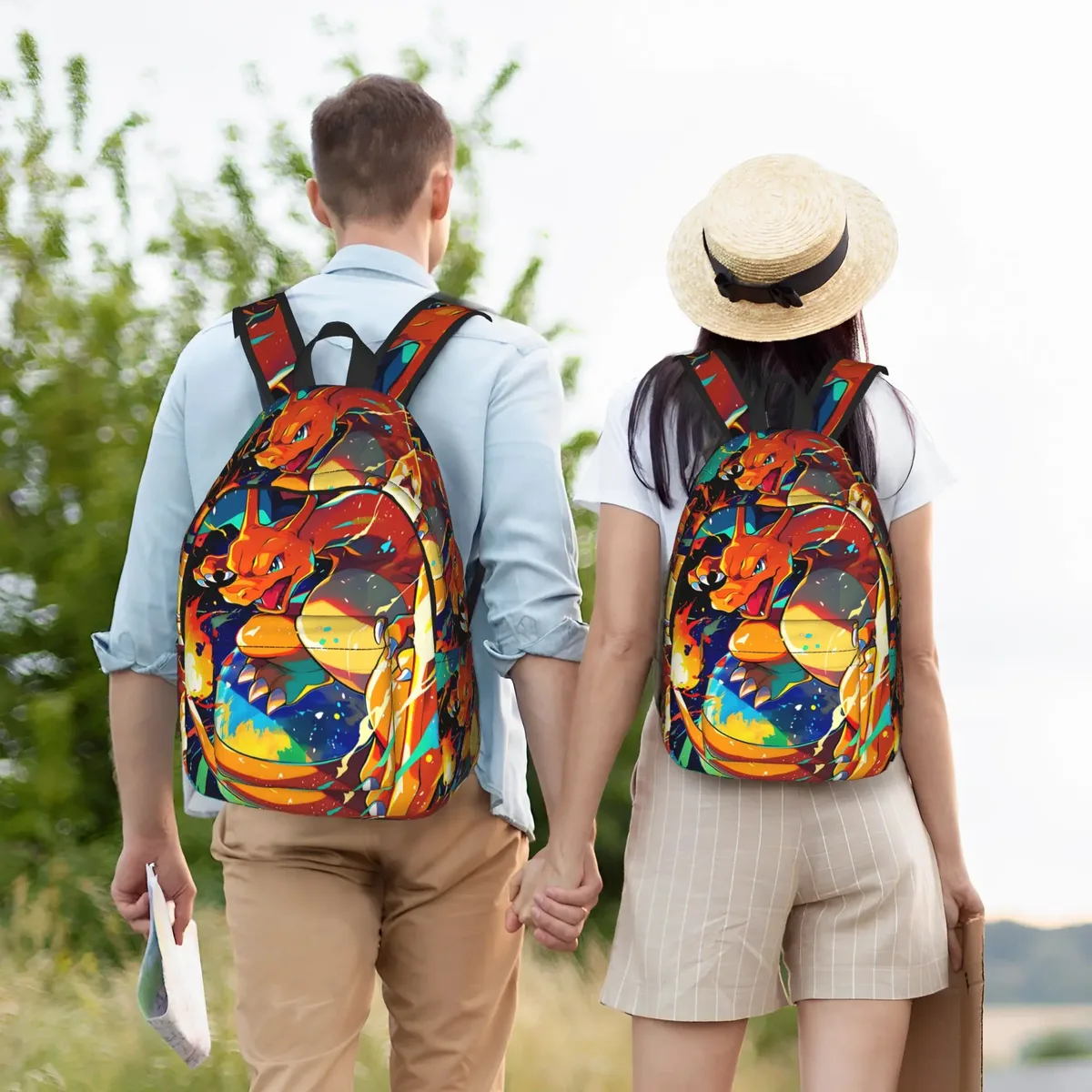 sac à dos tendance sur le thème de pokémon charizard fire blast, mochilas solid pour l'école, sac à dos de grande capacité