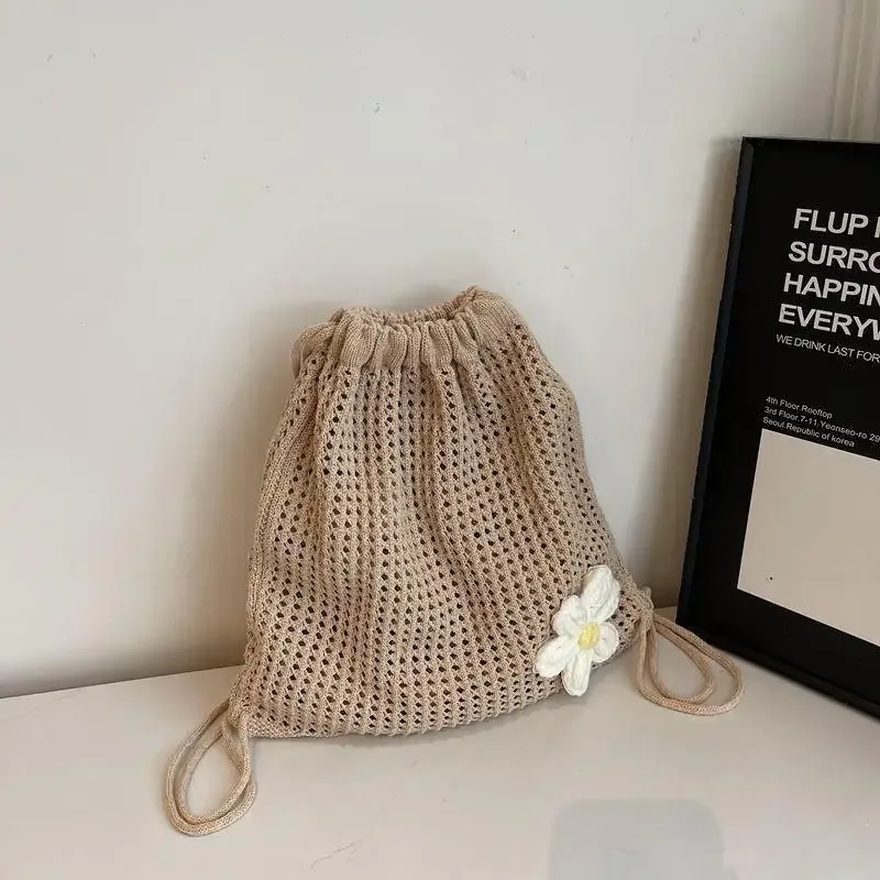 sac à dos bohème tendance en crochet, couleur unie, idéal pour le shopping et les voyages