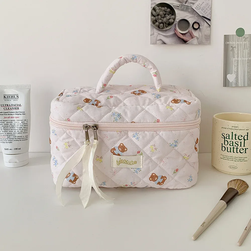 sac de maquillage mignon en forme d'ours, compartiments multicouches, organisateur de cosmétiques avec fermeture éclair, trousse de toilette de voyage portable pour femmes et filles