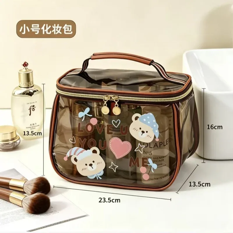 sac de maquillage en pvc transparent, imperméable, portable, organiseur de toilette de voyage, grande capacité, pochette de rangement cosmétique à fermeture éclair