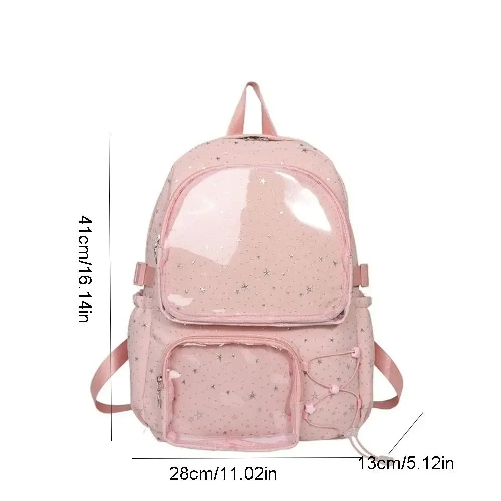 sac à dos pour ordinateur portable en tissu oxford, sac à dos en nylon imprimé étoile y2k, harajuku, grande capacité, transparent, itabag pour femmes