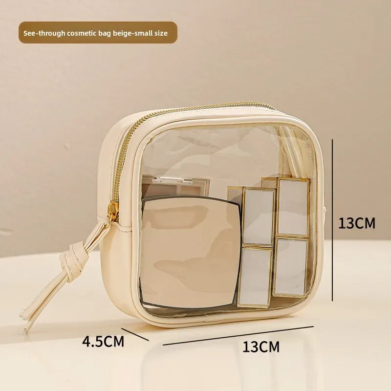 sac cosmétique en pvc transparent épaissi, sac cosmétique imperméable, sac de rangement de toilette multifonctionnel portable avec poignée