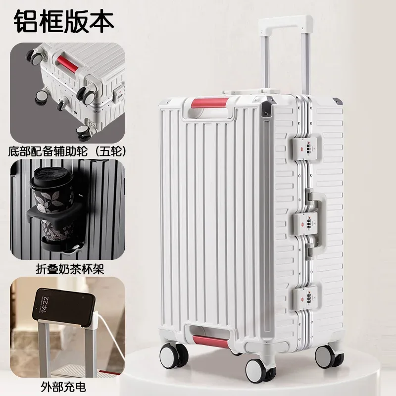 valises de voyage multifonctions à cinq roues, cadre en aluminium, grande taille 22-28 pouces, fendues 3:7