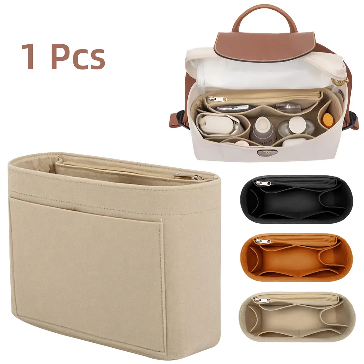 organisateur de sac en feutre avec plusieurs poches, insert pour sac à main et sac à dos, sac de rangement de maquillage de voyage