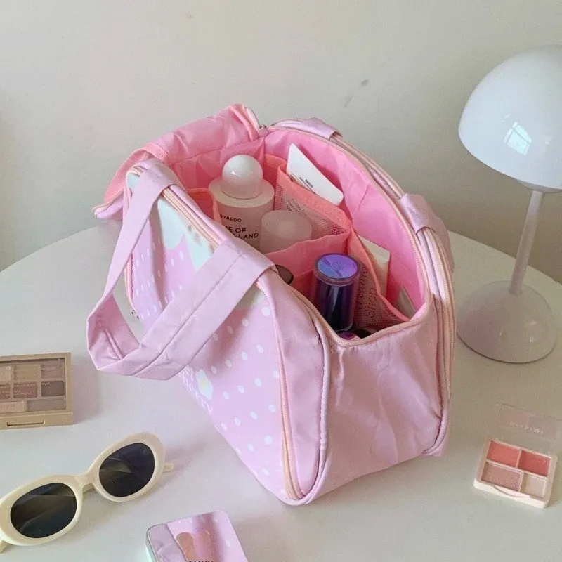 nouvelle trousse de maquillage rose à pois 2026 – design mignon et féminin, étui de rangement portable pour voyage