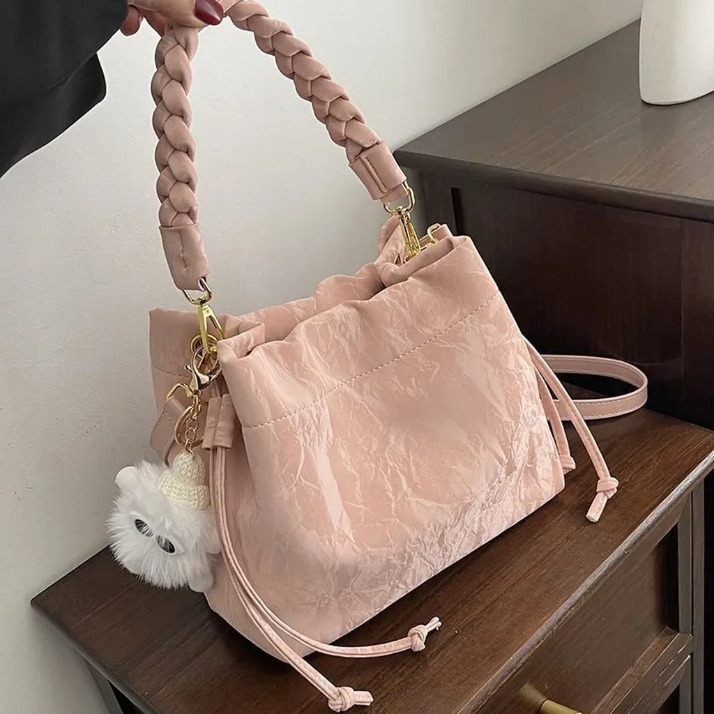 sacs fourre-tout pour femmes, sac seau moyen sophistiqué en pu, sac seau élégant pour femmes, sac à bandoulière pour les voyages courts et les trajets quotidiens