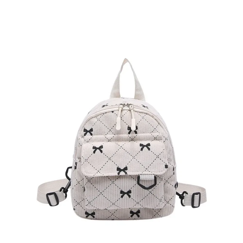 sac à dos mini décontracté en velours côtelé, imprimé nœud papillon, sac à dos multi-nœuds, sac de rangement pour cosmétiques, sac à bandoulière léger pour les trajets quotidiens