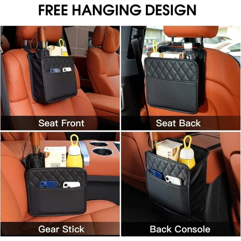 organisateur universel pour dossier de siège de voiture, en cuir imperméable, multifonctionnel, sac de rangement suspendu pliable avec grand bac à déchets