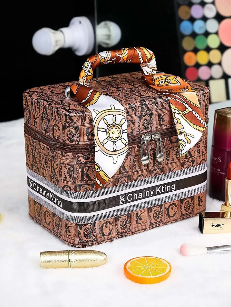 trousse de maquillage rétro à la mode, nouvelle trousse de maquillage multicouche de grande capacité, boîte de rangement de cosmétiques portable de voyage, cinq modèles