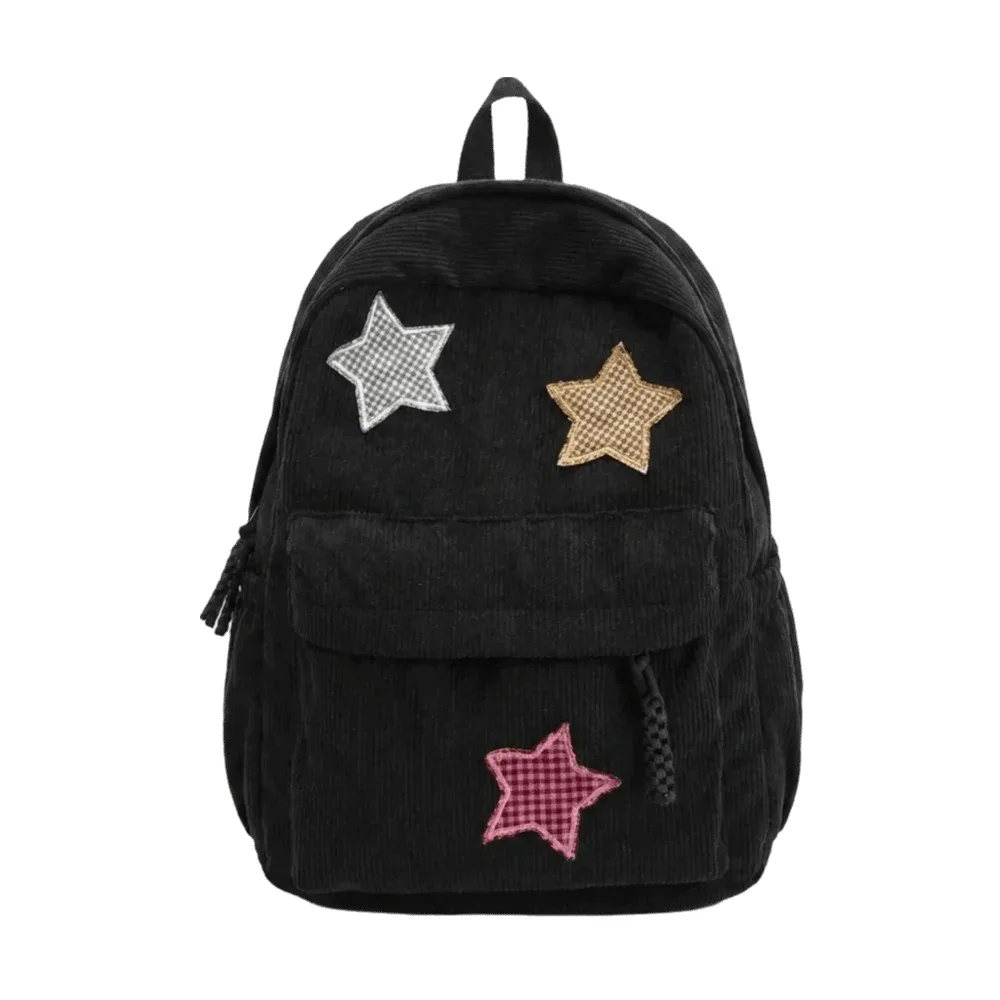 sac à dos en velours côtelé motif étoile, léger, en tissu doux, sac à dos scolaire coloré, grande capacité, sac de voyage pour l'extérieur