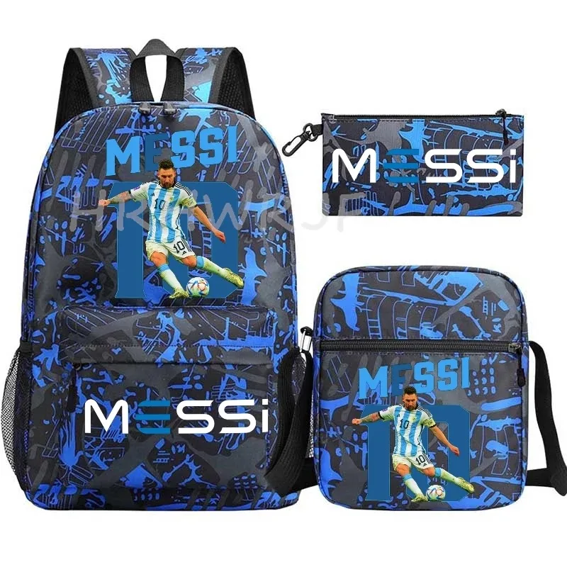 sac à dos de football messi imprimé, grande capacité, sacs d'école avec étui à stylos décontracté, sac à bandoulière, sac de sport no 10, sacs de voyage pour femmes et hommes