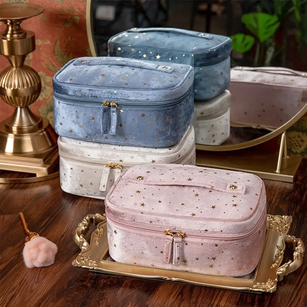 sacs de rangement multifonctionnels portables souples, sac de maquillage de grande capacité bronzant, sacs de rouge à lèvres, sac à cosmétiques en velours, trousse de toilette