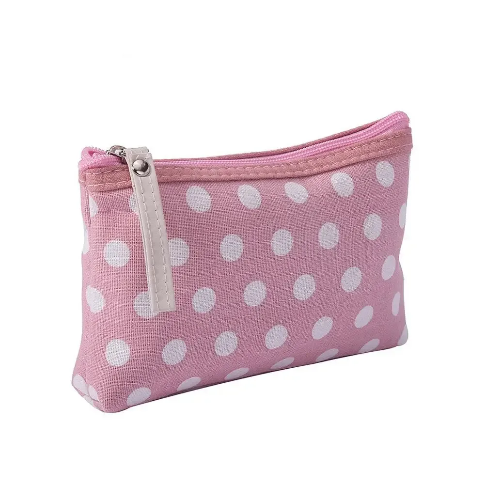 sac de maquillage en toile à pois pour femmes, pochette à cosmétiques, petit sac de rangement portable pour articles de toilette de voyage, sac à clés pour téléphone et cosmétiques