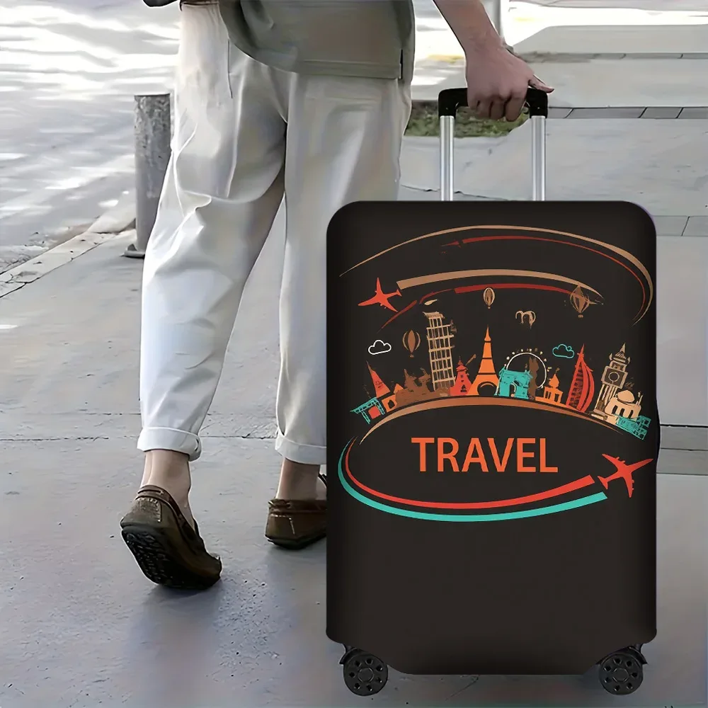 1 housse de bagage imprimée sur le thème du voyage pour bagages de 18 à 32 pouces ; accessoires de voyage anti-poussière et élastiques pour protéger efficacement vos bagages
