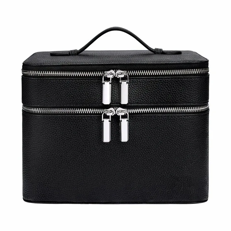 trousse de maquillage en cuir double couche grande capacité, organiseur de cosmétiques étanche, trousse de toilette de voyage portable pour femmes