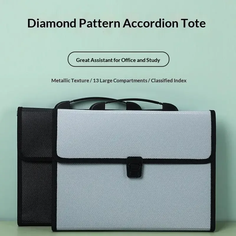 Organisateur de documents longs à motif diamant, sac accordéon portable extensible, classeur de bureau professionnel multicouche, pack combiné