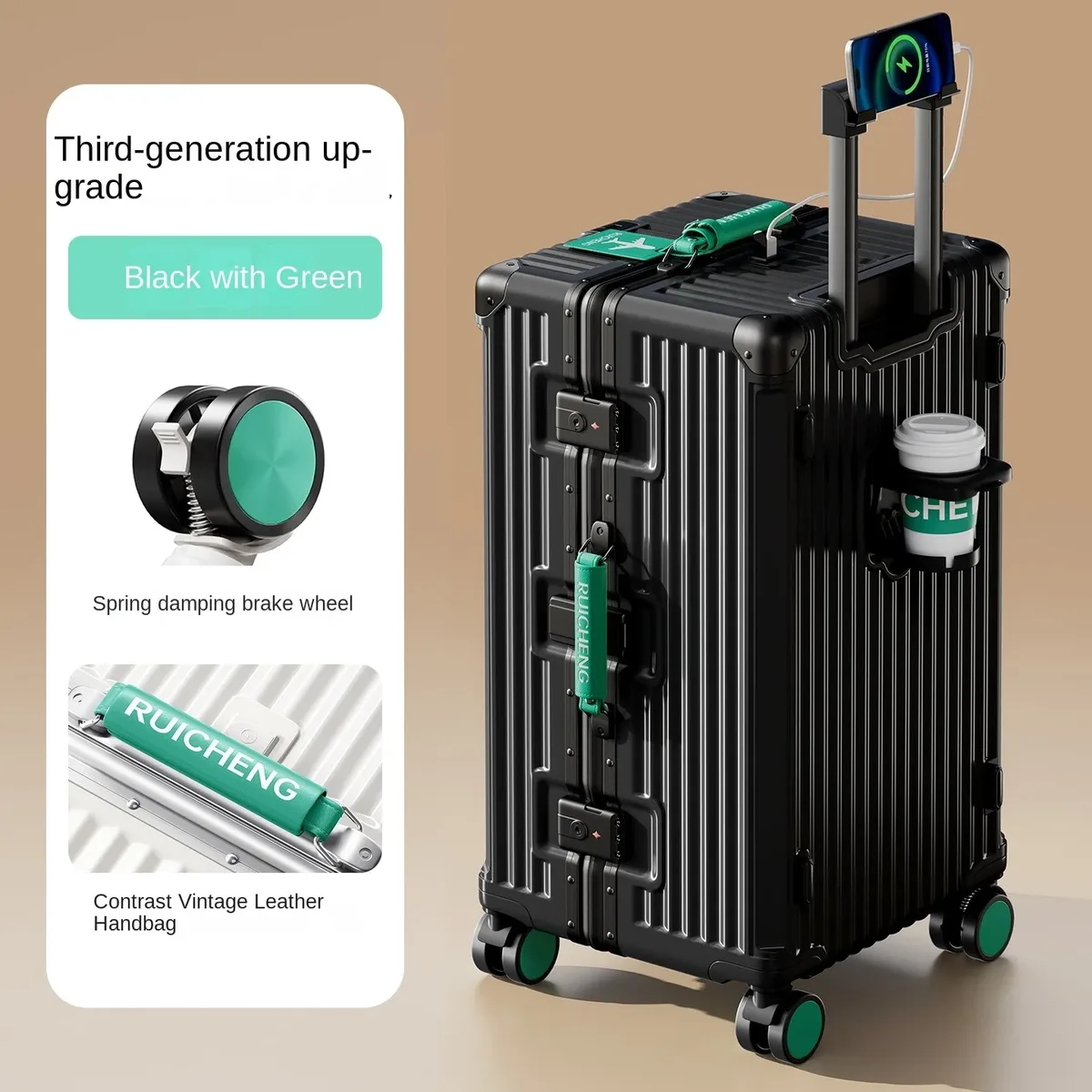 nouvelle version améliorée 3:7 valise grande capacité 28/30/32 pouces avec cadre en aluminium renforcé, valise de voyage en pc, valise à roulettes multifonctionnelle