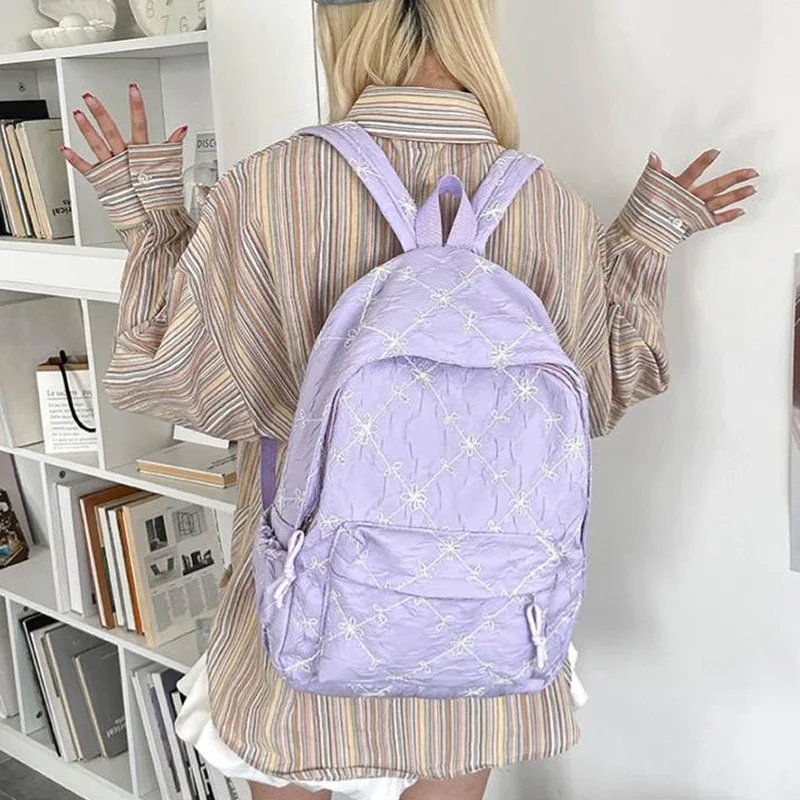 sac à dos d'étudiant imprimé grande capacité, motif papillon mignon et nœud, sac d'école tendance, esthétique décontractée, sac de voyage, sac à dos vintage