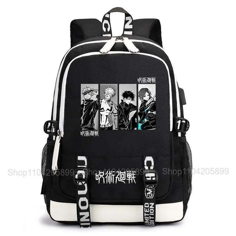 sac à dos jujutsu kaisen, anime satoru gojo itadori yuji, sac d'école pour étudiants, grande capacité, port de chargement usb, sac à dos de voyage